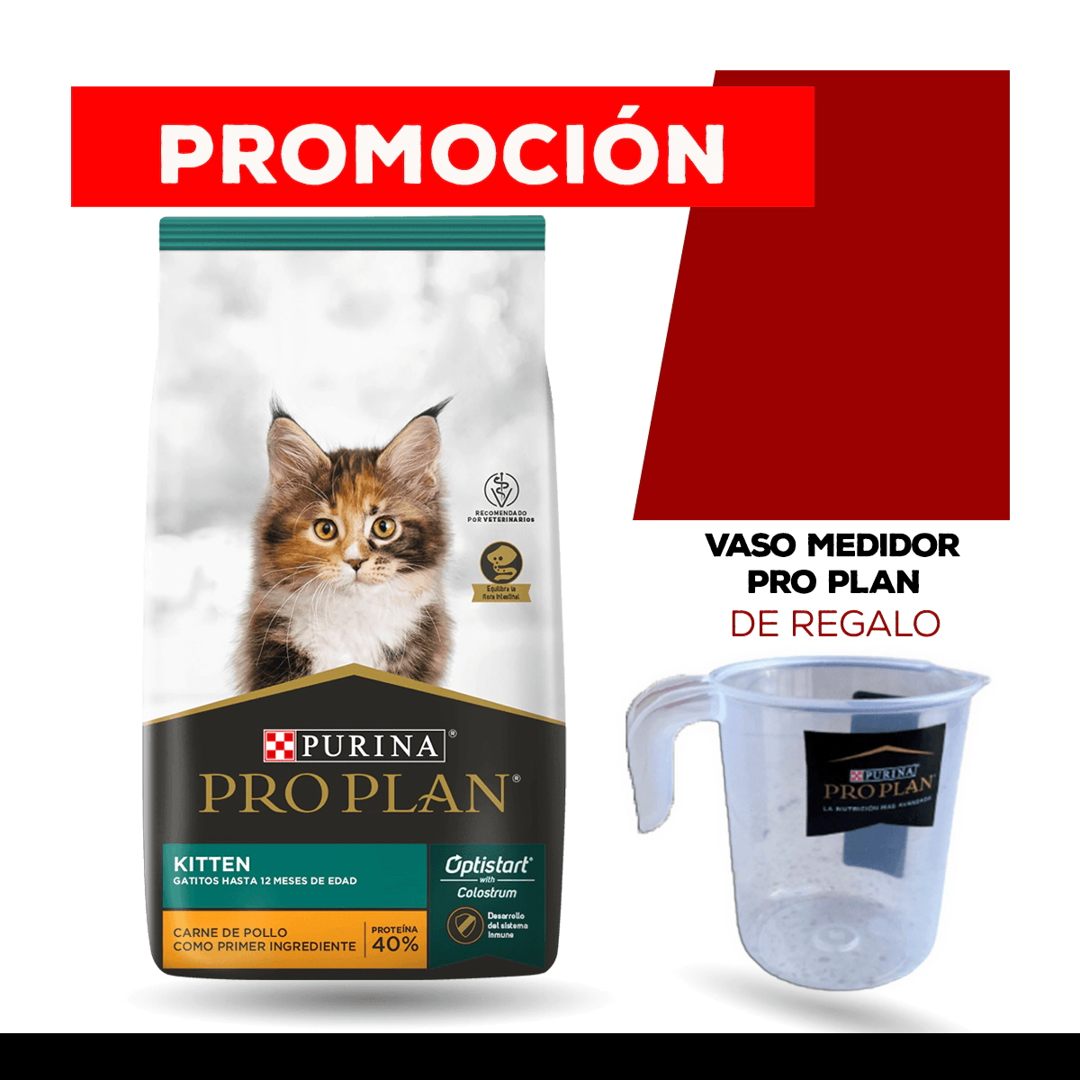 Alimento Purina Pro Plan Gato Kitten sabor Pollo y Arroz x 3kg + VASO MEDIDOR PRO PLAN DE REGALO