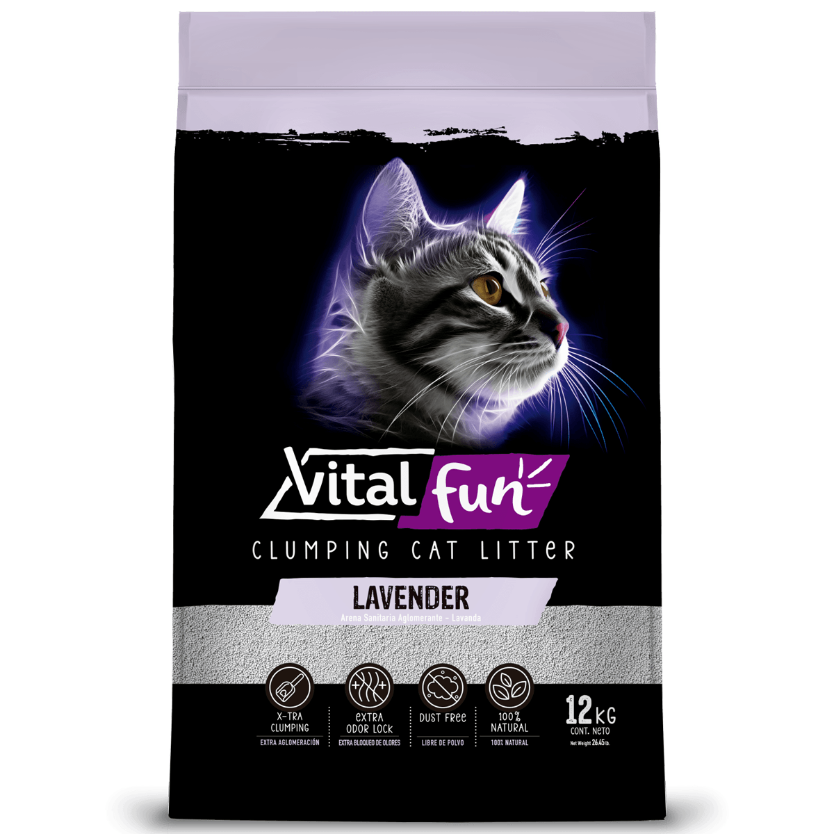 Piedra Arena Sanitaria Aglomerante Lavanda Vital Fun x 6 kg.