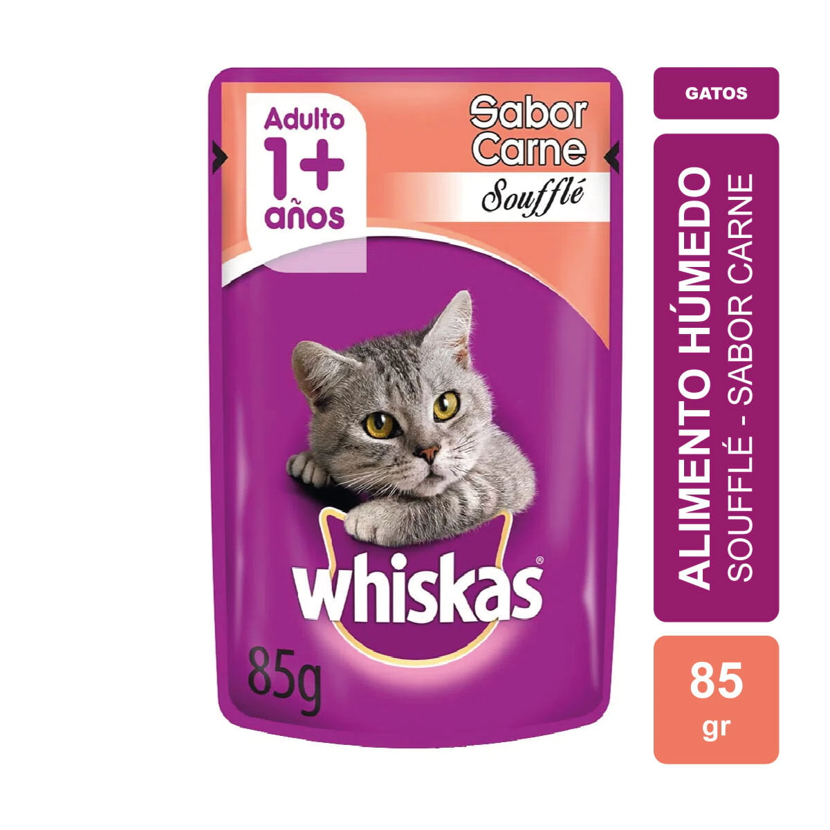 Alimento Whiskas Gato Adulto Pouch sabor Carne Souffle x 85gr