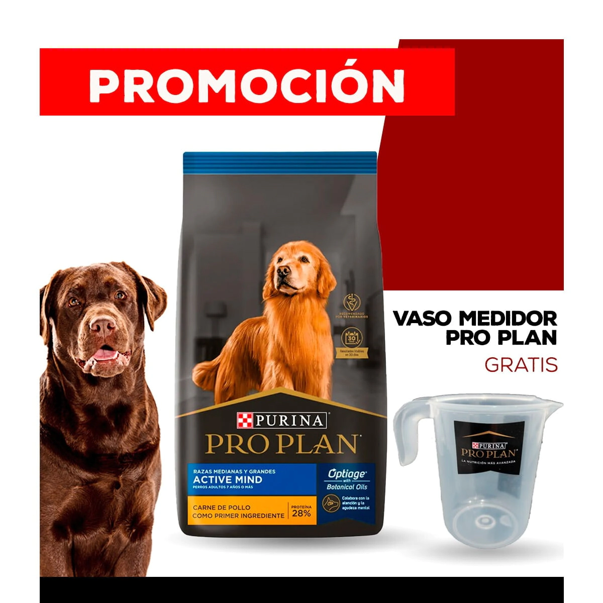 Alimento Purina Pro Plan Perro Adulto Active Mind Senior Raza Mediana y Grande x 3kg + VASO MEDIDOR PRO PLAN DE REGALO