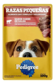 Alimento H&uacute;medo Pedigree Perro Adulto Raza Peque&ntilde;a Pouch sabor Carne en Salsa x 100gr