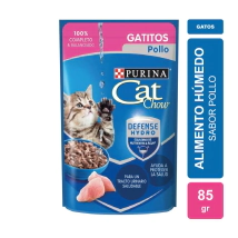 Alimento H&uacute;medo Purina Cat Chow Gatos Cachorros sabor Pollo x 85gr