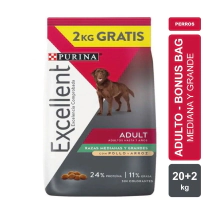 Alimento Purina Excellent Perro Adulto Raza Mediana y Grande 20kg + 2kg BONUS BAG