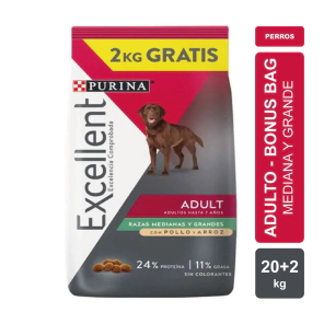 Alimento Purina Excellent Perro Adulto Raza Mediana y Grande 20kg + 2kg BONUS BAG
