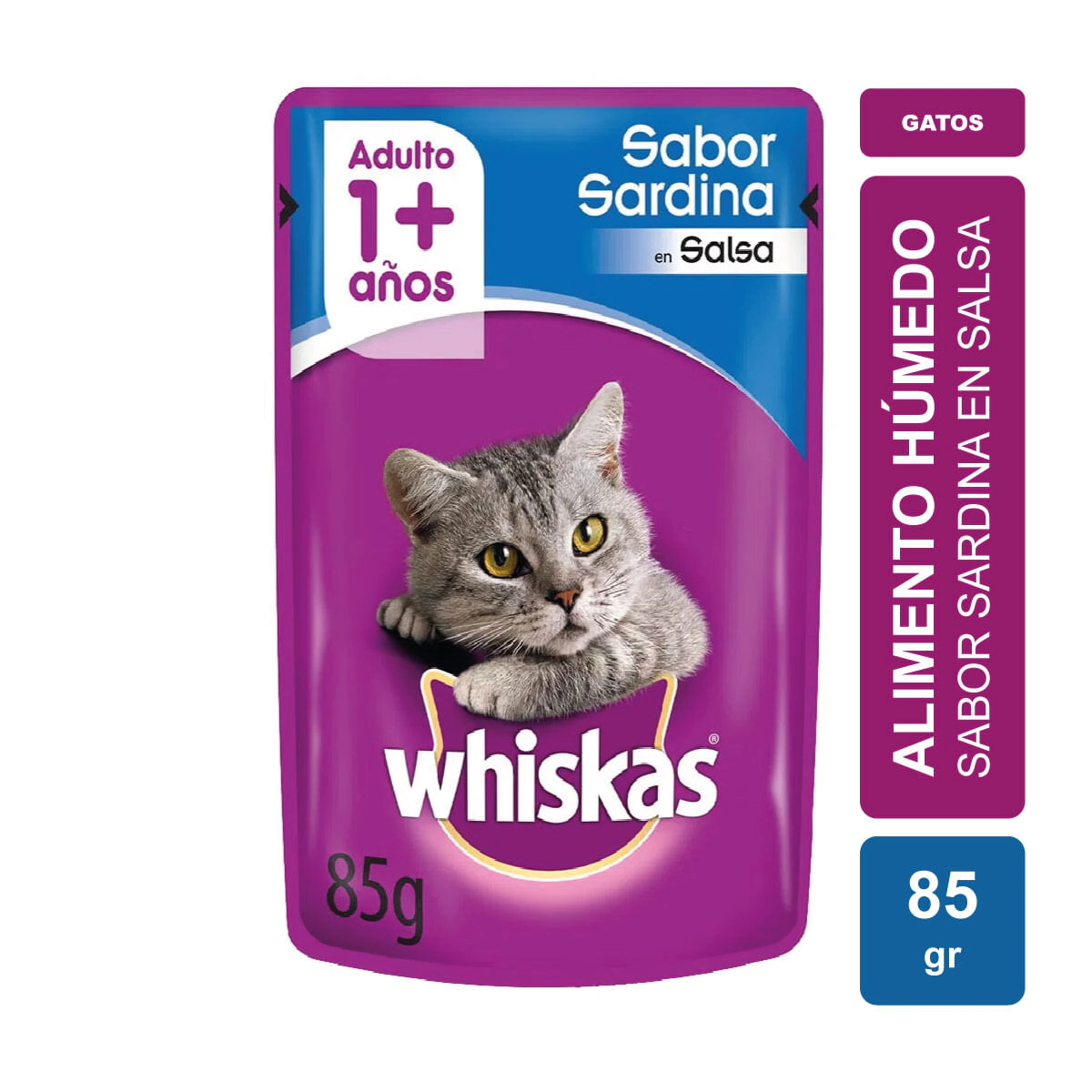Alimento Whiskas Gato Adulto Sobre sabor Sardina en Salsa x 85gr