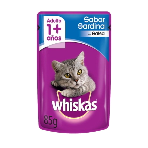 Alimento Whiskas Gato Adulto Sobre sabor Sardina en Salsa x 85gr