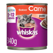Alimento H&uacute;medo Whiskas Pat&eacute; Gato Cachorro Sabor Carne Lata x 340gr.  