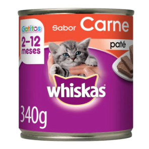 Alimento H&uacute;medo Whiskas Pat&eacute; Gato Cachorro Sabor Carne Lata x 340gr.  
