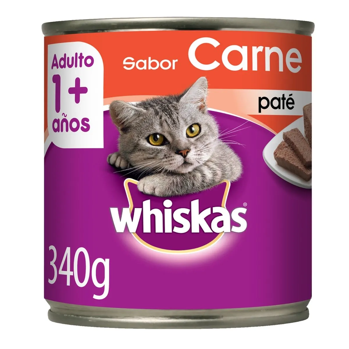 Alimento H�medo Whiskas Pat� Gato Adulto Sabor Carne Lata x 340gr.