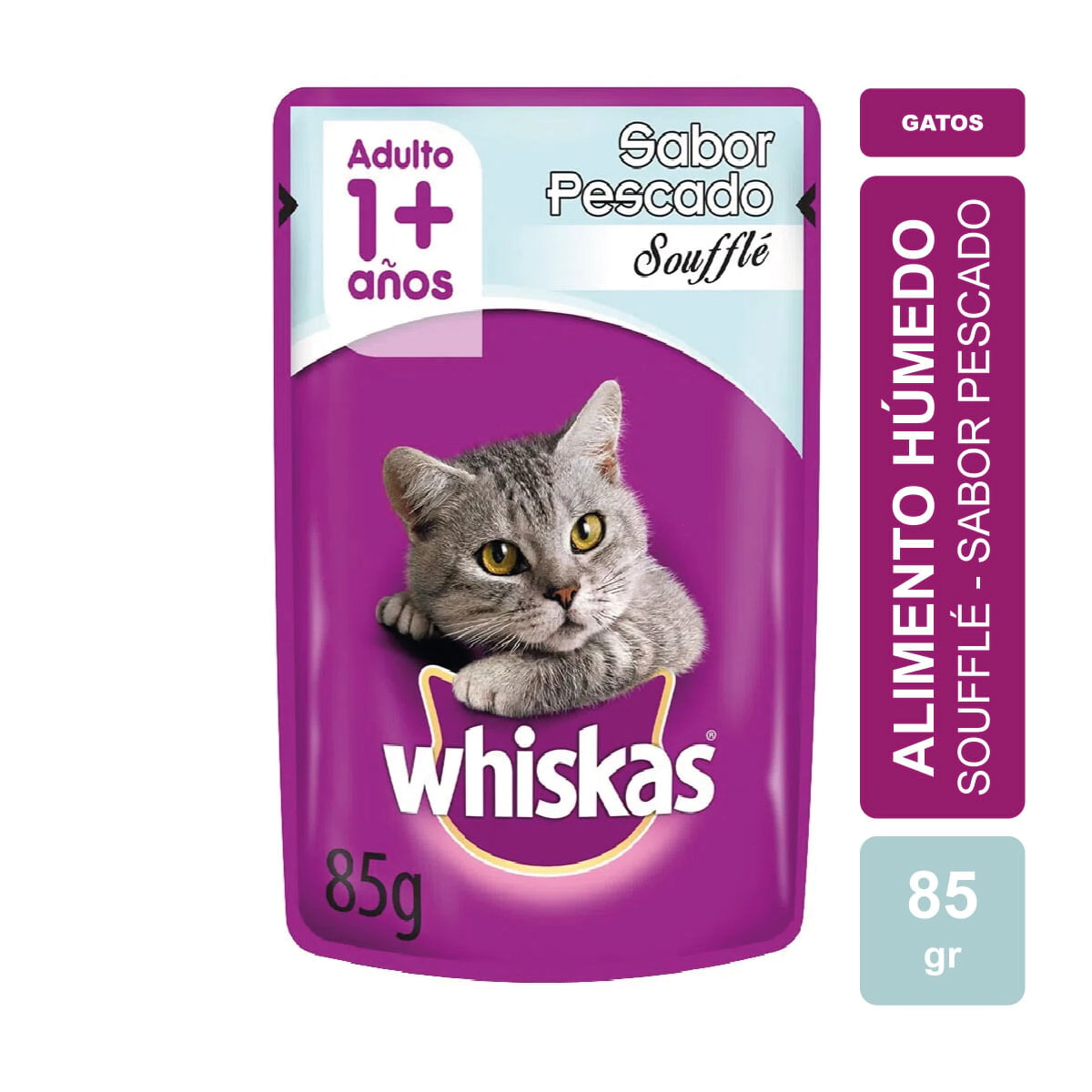 Alimento Whiskas Gato Adulto Pouch sabor Pescado Souffle x 85gr