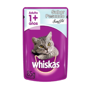 Alimento Whiskas Gato Adulto Pouch sabor Pescado Souffle x 85gr