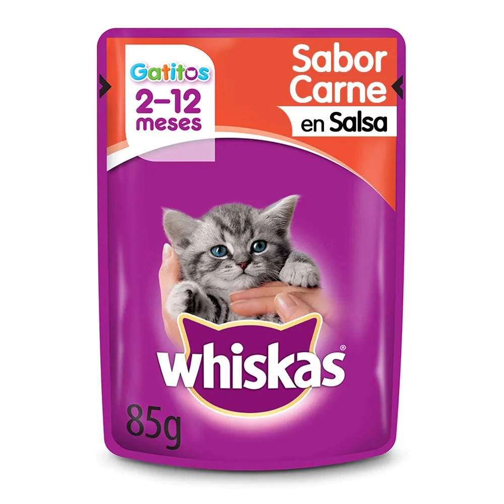 Alimento H�medo Whiskas Gatito Carne Salsa pouch x 85gr