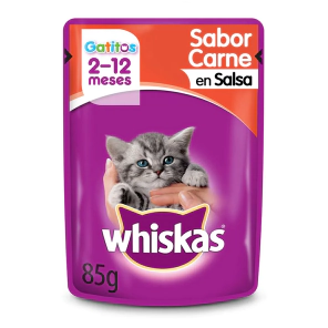 Alimento H&uacute;medo Whiskas Gatito Carne Salsa pouch x 85gr